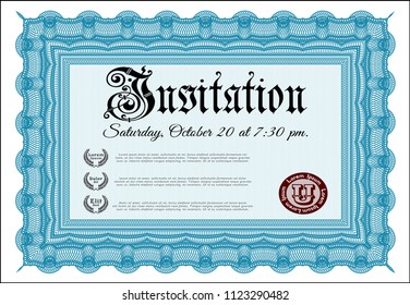 Light blue Vintage invitation. Complex background. Excellent design. Vector illustration. 
