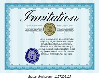 Light blue Vintage invitation. Complex background. Vector illustration. Cordial design. 