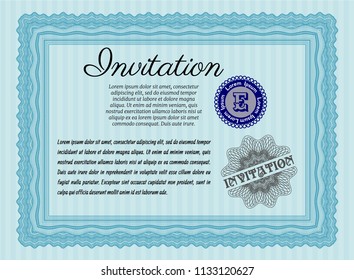 Light blue Vintage invitation. With complex background. Lovely design. Detailed. 