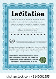 Light blue Vintage invitation. With complex background. Detailed. Money design. 