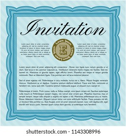 Light blue Vintage invitation. Complex background. Vector illustration. Money Pattern. 