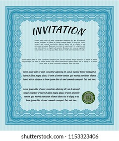 Light blue Vintage invitation. With complex linear background. Beauty design. Customizable, Easy to edit and change colors. 