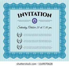 Light blue Vintage invitation. Complex background. Customizable, Easy to edit and change colors. Modern design. 