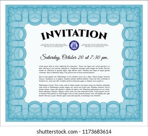 Light blue Vintage invitation. With complex linear background. Customizable, Easy to edit and change colors. Elegant design. 