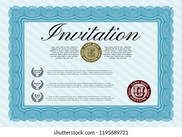 Light blue Vintage invitation. Complex background. Customizable, Easy to edit and change colors. Superior design. 