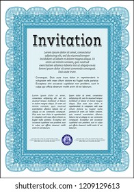 Light blue Vintage invitation. With complex linear background. Vector illustration. Excellent design. 