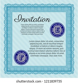 Light blue Vintage invitation. Complex background. Nice design. Customizable, Easy to edit and change colors. 