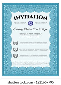 Light blue Vintage invitation. With complex linear background. Sophisticated design. Customizable, Easy to edit and change colors. 