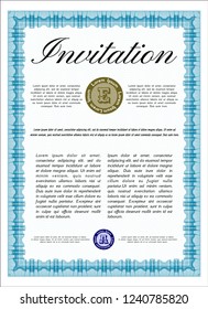 Light blue Vintage invitation. With complex background. Lovely design. Customizable, Easy to edit and change colors. 