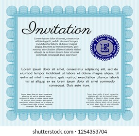 Light blue Vintage invitation. Complex background. Customizable, Easy to edit and change colors. Money style design. 