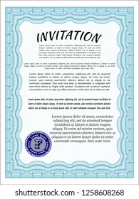 Light blue Vintage invitation. With complex linear background. Money Pattern design. Vector illustration. 