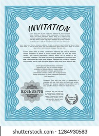 Light blue Vintage invitation. With complex background. Artistry design. Customizable, Easy to edit and change colors. 