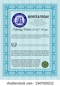 Light blue Vintage invitation. With complex linear background. Beauty design. Customizable, Easy to edit and change colors. 