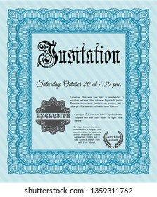 Light blue Vintage invitation. With complex linear background. Money Pattern. Vector illustration. 