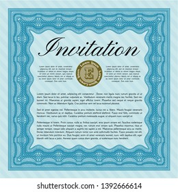 Light blue Vintage invitation. Complex background. Detailed. Money design. 