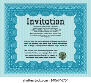 Light blue Vintage invitation. With complex background. Customizable, Easy to edit and change colors. Retro design. 