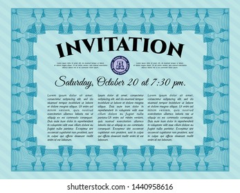  Light blue Vintage invitation. Complex background. Customizable, Easy to edit and change colors. Money Pattern design. 