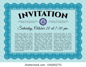 Light blue Vintage invitation. With complex linear background. Money Pattern design. Vector illustration. 