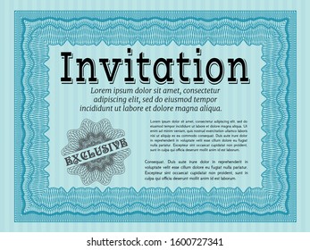 Light blue Vintage invitation. With complex background. Money design. Vector illustration. 