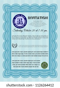 Light blue Vintage invitation. Cordial design. Easy to print. Customizable, Easy to edit and change colors. 