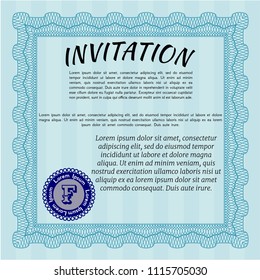 Light blue Vintage invitation. Customizable, Easy to edit and change colors. With complex background. Lovely design. 
