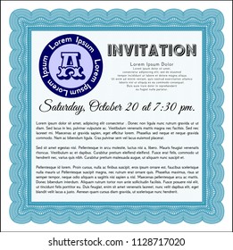 Light blue Vintage invitation. Customizable, Easy to edit and change colors. With complex background. Retro design. 