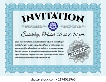 Light blue Vintage invitation. Customizable, Easy to edit and change colors. With quality background. Perfect design. 