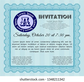 Light blue Vintage invitation. Customizable, Easy to edit and change colors. With guilloche pattern and background. Beauty design. 