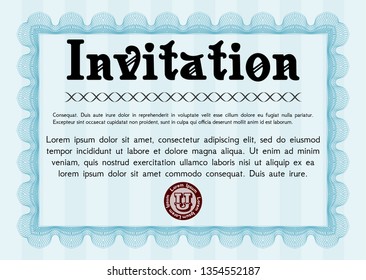 Light blue Vintage invitation. Customizable, Easy to edit and change colors. With linear background. Perfect design. 