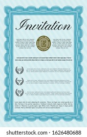 Light blue Vintage invitation. Customizable, Easy to edit and change colors. With complex background. Perfect design. 