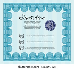 Light blue Vintage invitation. Customizable, Easy to edit and change colors. With complex linear background. Nice design. 