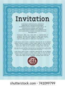 Light blue Vintage invitation. Customizable, Easy to edit and change colors. Printer friendly. Good design. 