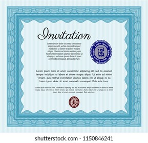 Light blue Vintage invitation. Detailed. With complex background. Good design. 