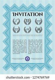 Light blue Vintage invitation. Detailed. Printer friendly. Beauty design. 