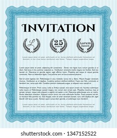 Light blue Vintage invitation. Detailed. Complex background. Money style design. 