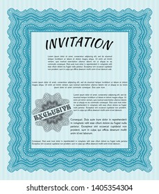 Light blue Vintage invitation. Detailed. Complex background. Artistry design. 