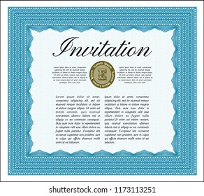 Light blue Vintage invitation. Easy to print. Sophisticated design. Customizable, Easy to edit and change colors. 