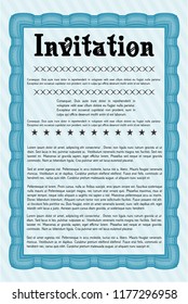 Light blue Vintage invitation. Easy to print. Elegant design. Detailed. 
