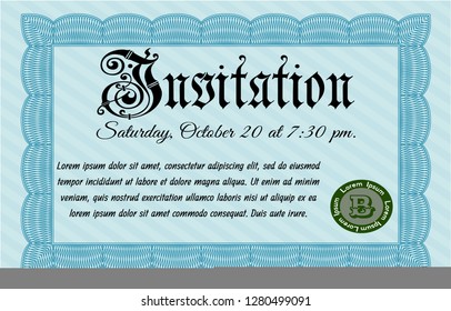 Light blue Vintage invitation. Easy to print. Detailed. Nice design. 