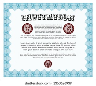 Light blue Vintage invitation. Easy to print. Money style design. Customizable, Easy to edit and change colors. 