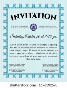 Light blue Vintage invitation. Easy to print. Beauty design. Detailed. 