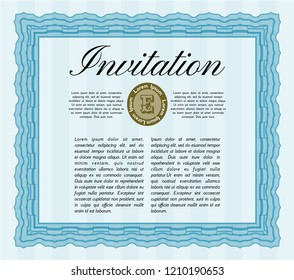 Light blue Vintage invitation. Elegant design. With guilloche pattern. Customizable, Easy to edit and change colors. 
