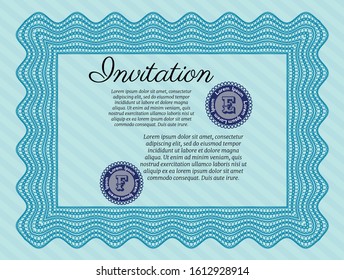 Light blue Vintage invitation. Excellent design. Complex background. Detailed. 