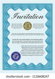 Light blue Vintage invitation. Good design. With complex linear background. Customizable, Easy to edit and change colors. 