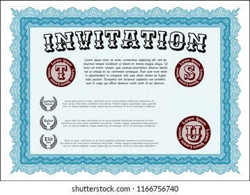 Light blue Vintage invitation. Good design. Detailed. Complex background. 