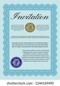 Light blue Vintage invitation. With great quality guilloche pattern. Beauty design. Detailed. 