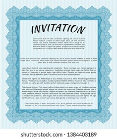 Light blue Vintage invitation. With great quality guilloche pattern. Artistry design. Detailed. 