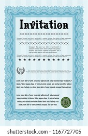 Light blue Vintage invitation. With guilloche pattern. Good design. Customizable, Easy to edit and change colors. 