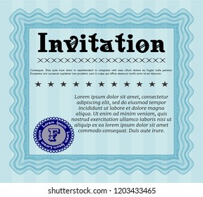 Light blue Vintage invitation. With guilloche pattern. Elegant design. Customizable, Easy to edit and change colors. 