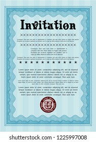 Light blue Vintage invitation. With guilloche pattern. Money Pattern design. Detailed. 